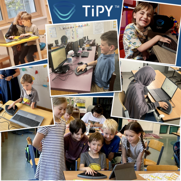 Schüler und Kinder einhandtastatur TiPY verwenden. In Schulen für Inklusion.